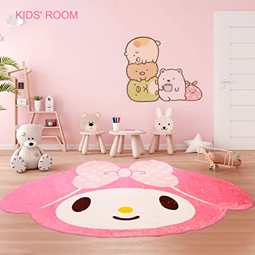 My Melody Pink Area Rug for Bedroom 5FT, Kawaii Room Decor Fluffy Anime Rug Carpet, Cute Anti-Slip Floor Mat Rug for Living Room Nursery Dorm Classroom Patio Kids Room Bedside Indoor Outdoor