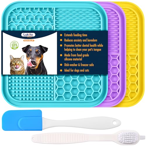 LUKITO 3PCS Lick Mat for Dogs and Cats, Licking Mat with Suction Cups for Dog Anxiety Relief, Cat Peanut Butter Lick Pad for Boredom Reducer, Dog Enrichment Toy, Dog Treat Mat for Bathing Grooming - Small-3 Pack
