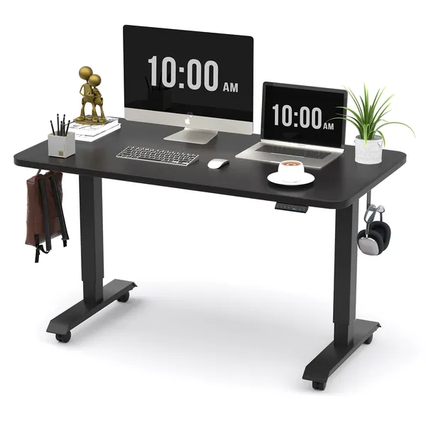 MONOMI Height Adjustable Electric Standing Desk, 48x24 Inches Stand Up Desk, Ergonomic Sit Stand Home Office Desk (Black Steel Frame/Rustic Brown Top) - 48x24 Black