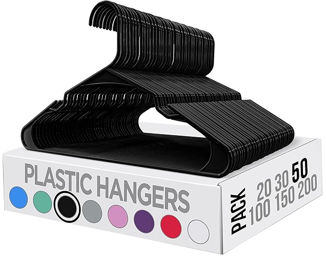 Utopia Home Clothes Hangers 50 Pack - Plastic Hangers Space Saving - Durable Coat Hanger with Shoulder Grooves (Black) - Pack of 50 - Black