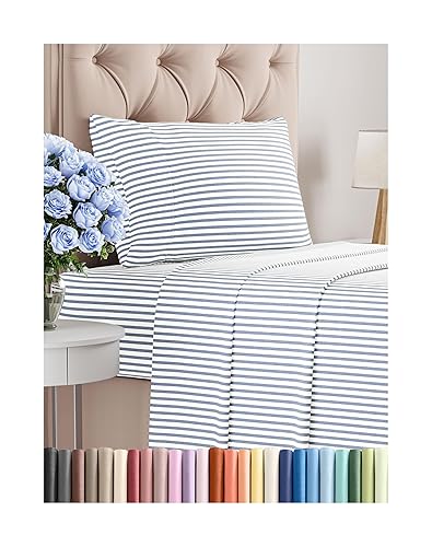 Twin Size 3 Piece Sheet Set - Breathable & Cooling Sheets - Hotel Luxury Bed Sheets for Women, Men, Kids and Teens - Deep Pocket, Easy-Fit, Wrinkle Free Sheets - Blue Stripes Oeko-Tex Bed Sheet Set - Twin - 41 - Blue Stripes 2