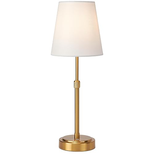 SANTOSTOCK Portable Cordless LED Table Lamp, Height Adjustable Rechargeable Desk Lamp, 5200mAh Battery Operated 3-Level Brightness Dimmable Nightstand Light, Gold Wireless Lamp for Restaurant Bedside - Brushed Gold