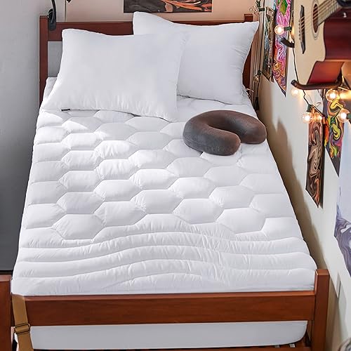 Bedsure Twin XL Mattress Pad - Soft Mattress Topper for College Dorm Room Essentials, Extra Long Twin Quilted Fitted Mattress Protector Cover with Deep Pocket Fits 8"-21" Mattress, White, 39x80 Inches - White - Twin XL