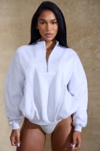 Oversized Half Zip Sweatshirt in Marled Grey | S/M