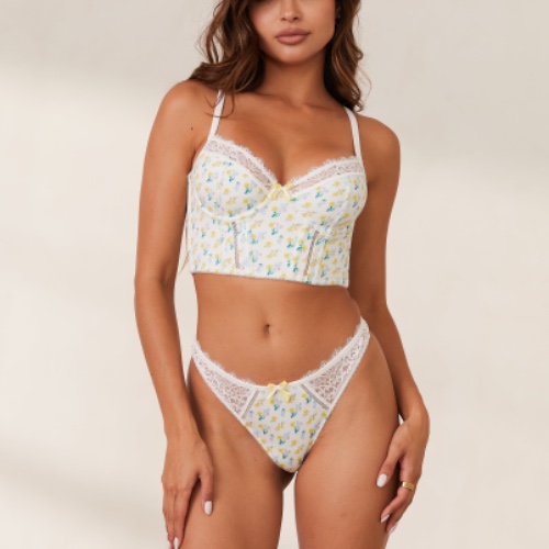 Sweet Longline Bra  - White Floral | 30 / D