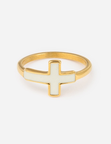White Enamel Cross Ring | 8