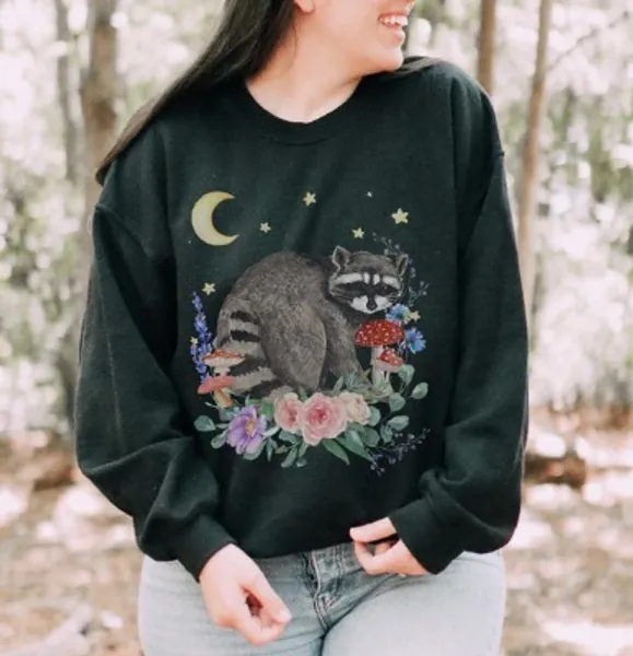 Racoon Sweatshirt Mushroom Botanical Shirt Oversized Crewneck | Etsy