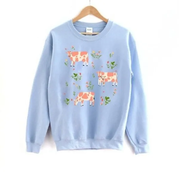 Strawberry Cow Sweatshirt Cute Cow Flowers Sweater Floral | Etsy