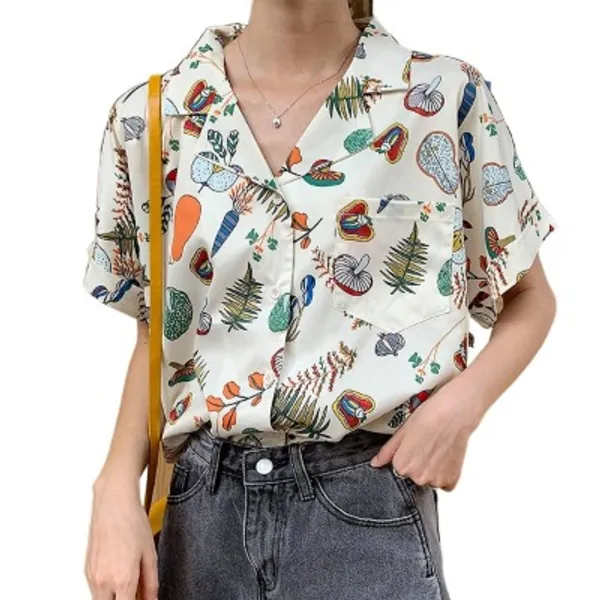 MBVBN Spring Blouses for Women 2021 Mushroom Shirt Cottagecore Clothing Mushroom Button Up Shirt