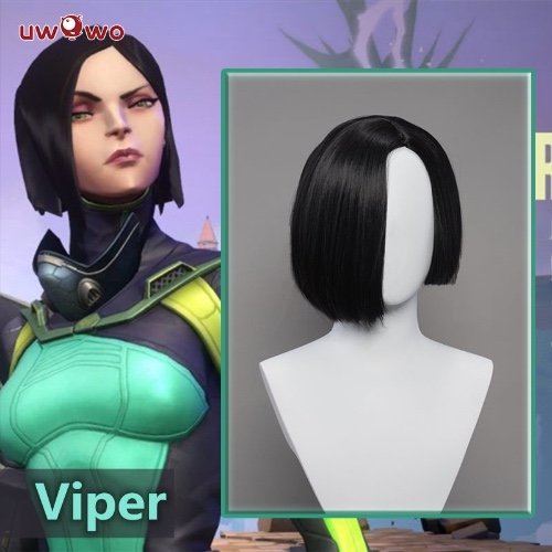 Uwowo Valorant Cosplay Viper Cosplay Wig Short Black Hair