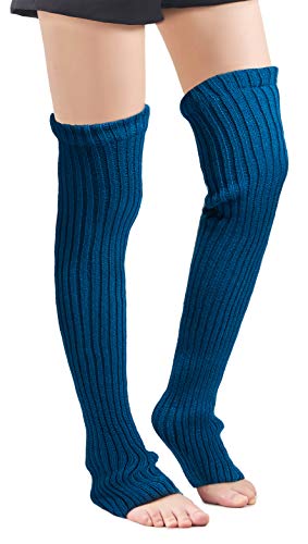 Leotruny Women's Winter Over Knee High Footless Socks Knit Leg Warmers - One Size - Peacock Blue