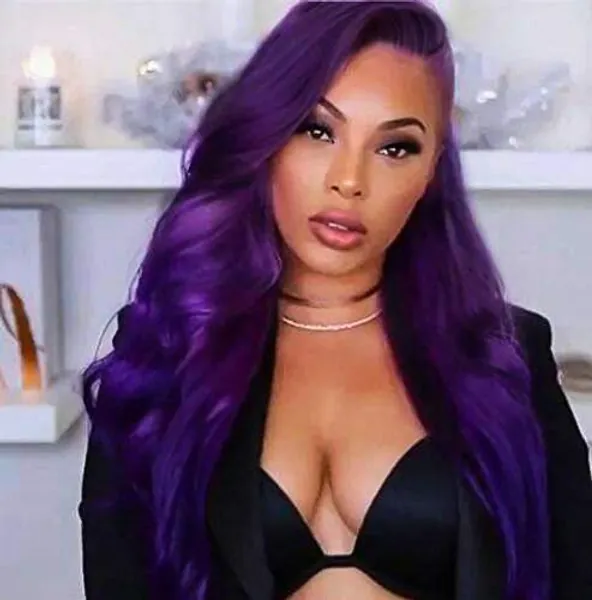 Goodly Purple Lace Front Wig for Women Fashion Long Wavy Purple Wigs Lace Front Real Looking Dreamlike Synthetic Heat Resist Quality Fiber Purple Wigs 28 Inch (Purple)