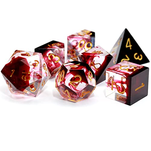 Haxtec Sharp Edge DND Dice Set Red Blood Swirls Resin Dice D&D Dice for RPG Role Playing Games Dungeons and Dragons Gift - Devil Soul