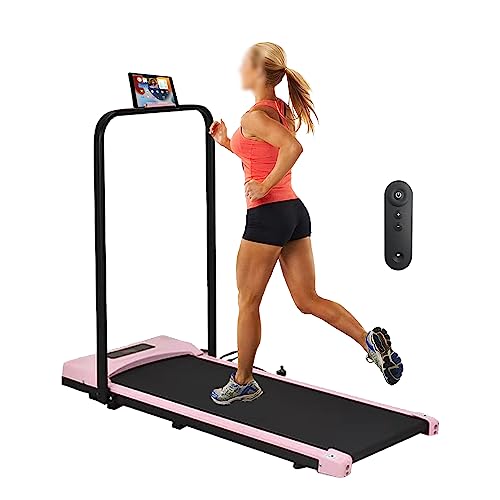 Under Desk Treadmill Foldable with Bluetooth Speaker Remote Control Walking Running Pad Machine Phone Pad Holder LED Display for Home or Office A1F with Holder - Pink