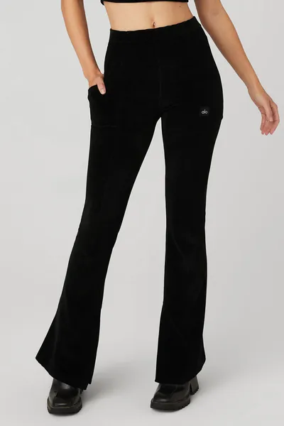 Micro Corduroy High-Waist Winter Break Flare Pant - Black