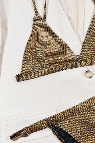 Gold Metallic Sexy 2pc Cheeky Bikini Swimsuit - L / Gold