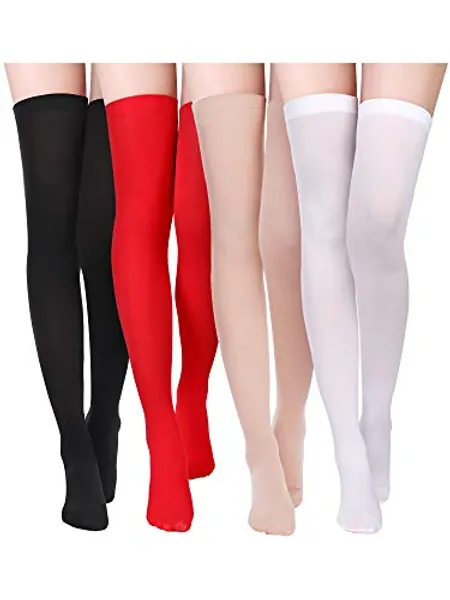 Boao 4 Paare Damen Seiden Kniestrümpfe Hohe Strümpfe Nylon Kniestrümpfe für Damen Halloween Cosplay Kostüm Party Zubehör