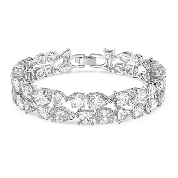 Swarovski Tennis Dlx Damenarmband, Weißes und Rhodiniertes Armband mit schimmernden Swarovski Kristallen