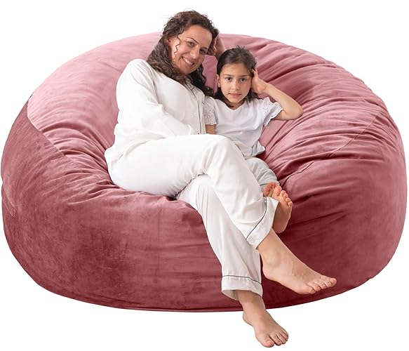 Giant Bean Bag Chair: 6 ft Memory Foam Bean Bag Chairs for Adults/Kids,Bean Bag Chair with Fillings,Soft Faux Fur Fabric - Dutch Velvet, Pink, 6 Foot - 6 Foot - Pink