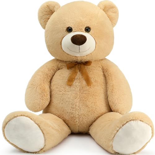 Tezituor Giant Teddy Bear Stuffed Animal 51in, Big Stuffed Bear Plush for Baby Shower, Huggable Large Teddy Bear Gift for Kids, Girlfriend on Birthday, Valentine, Christmas（Tan） - 51 in - Light Brown-51in