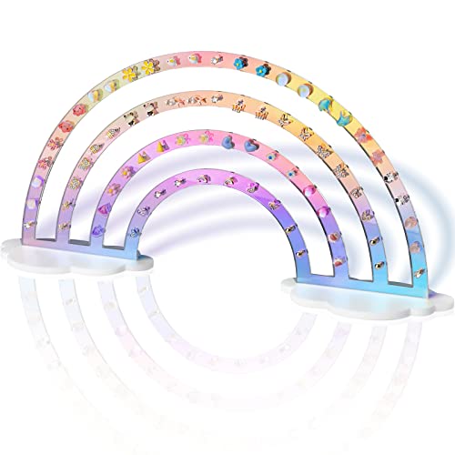 NiHome Iridescent Earrings Holder 74 Holes Display Rainbow Iridescent Ear Studs Jewelry Show Rack Stand Organizer Holder Plastic Clear Acrylic Earring Rack Holder Organizer for Girl Women - Iridescent Rainbow 1PCS