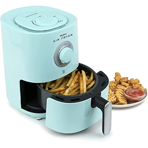 Nostalgia Personal Air Fryer 1-Quart, Compact Space Saving, Adjustable 30 Minute Timer and Temperature Up To 400℉, Non-Stick Dishwasher Safe Basket, Portion Control, Aqua - Air Fryer