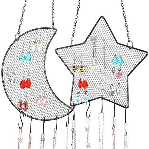 2 Pcs Wall Mount Earring Holder Organizer Jewelry Display Rack w/ Hanging Hooks