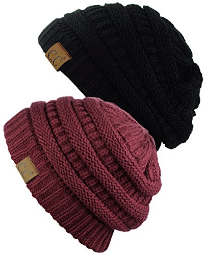 C.C. Beanie 2 Pack - Black/Maroon