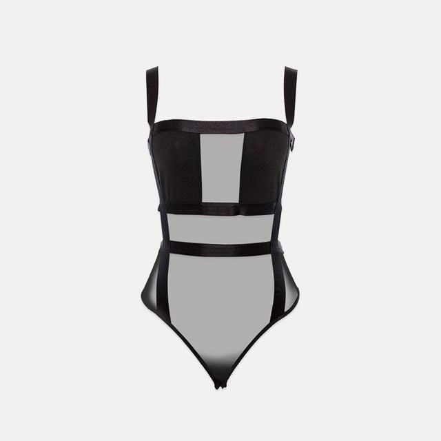 'Midnight' Black Mesh Panel Bodysuit - Black / M