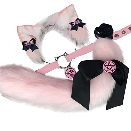 VIGVAN Animal Cosplay Wolf Ears and Tail Fox Cat Ears Tail Raccoon Cosplay Tail (ETC Pink) - Etc Pink