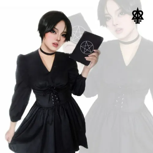 MOKUSEI Moon Project - Long Sleeve Black Gothic Dress ; Midnight