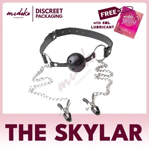 Midoko BDSM Bondage Mouth Gag with Nipple Clamps Black Sex Toys For Boys Sex Toys For Girls