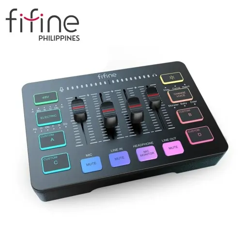 FIFINE AmpliGame SC3 Gaming Audio Mixer, Streaming RGB PC Mixer with XLR Microphone Interface