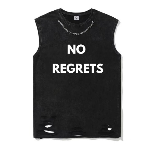 No Regrets Vintage Washed Cotton Vest Top - Black / 2XL (Bust 108 cm)