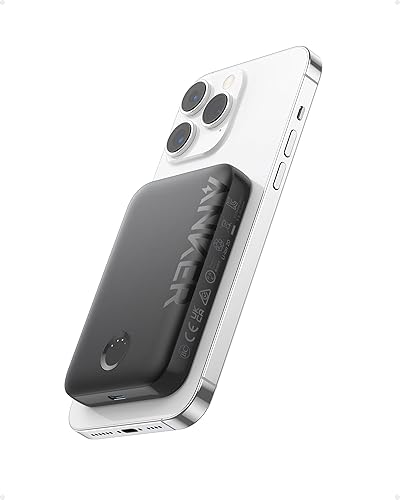 Anker 321 MagGo Battery (PowerCore Magnetic 5K), 5,000mAh Magnetic Wireless Portable Charger, Compatible with iPhone 15/15 Plus/15 Pro/15 Pro Max, iPhone 14/13/12 Series（Black） - Black