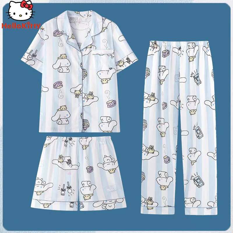 Yeni Cinnamoroll Kuromi buz ipek kısa kollu pijama Sanrios Anime Kawaii yaz yumuşak gevşek sevimli rahat Girly Suit - AliExpress 