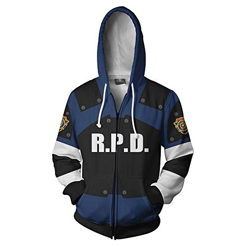 Mens Womens 3D Hoodie Anime Resident Evil Lyon S Kennedy Print Pullove Zipper Jacket Hooded Sweatshirt Cosplay Costume - X-Large 01