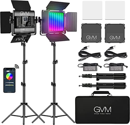 GVM RGB LED Panel Video Light, Photography Lighting with APP Control, 800D Video Lighting Kit for YouTube Studio, Gaming, Streaming, Conference, 8 Kinds of Scene Lights, CRI 97, 2 Packs - 2 Pack-Black