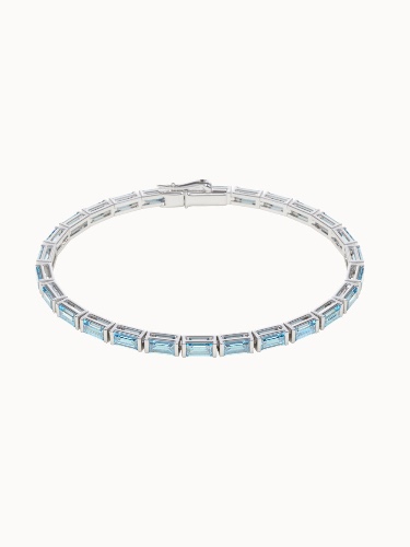 Aquamarine Baguette Cut Tennis Bracelet - 16cm