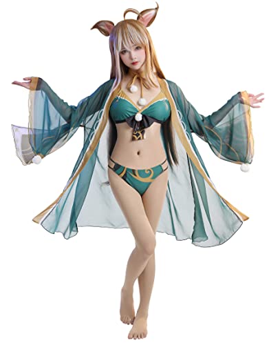 haikyuu Women Anime Two Piece with Cover up Swimsuit Bikinie Set Swimwear Outfit Kawaii Bikini Bathing Suit Sexy - Large - Hina Green
