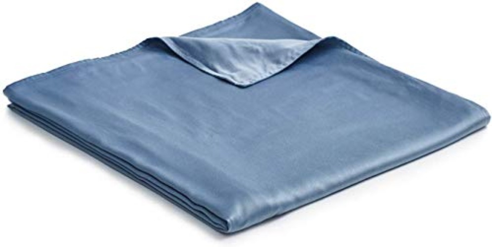 YnM 60 x 80 inch Natural Bamboo Cooling Machine Washable Duvet Cover for Weighted Blankets, 8 String Secured, Zipper Enclosure, Blue Grey - 60''x80'' Duvet Cover - Bamboo Removable Cover Blue Grey