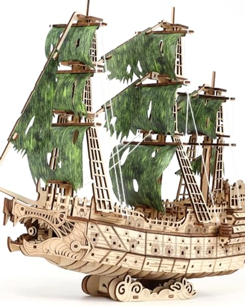 Challenging Flying Dutchman 3D Wooden Puzzles for Adults Pirate Ship Model Kit to Build - Ideal Christmas or Birthday Gift for Puzzle Enthusiasts - Flying Dutchman Model E