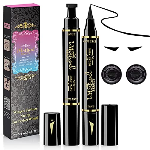iMethod Eyeliner Stamp - 2021 2 Pens Winged Eyeliner Stamp, Eyeliner Stamp Wingliner, Perfect Wing Cat Eye Stamp, Wing Eyeliner Stamp Tool, Liquid Eye Liner, Waterproof & Smudgeproof, 10 mm