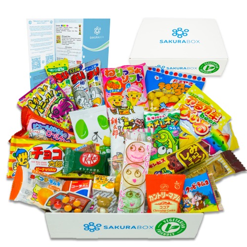 Sakura Box Japanese Vegetarian Snacks & Candy 30 Piece Dagashi Set Halal Friendly Food