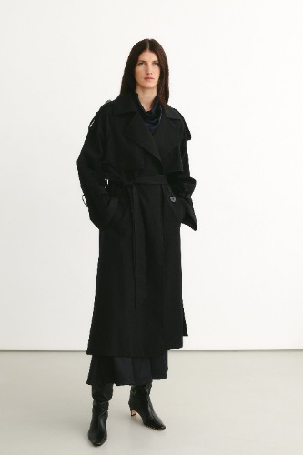 Wool Trench Coat Black - Attire The Studio