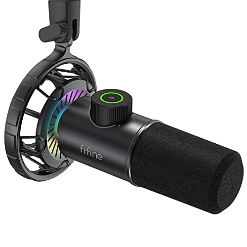 FIFINE USB Gaming Microphone, RGB Dynamic Mic