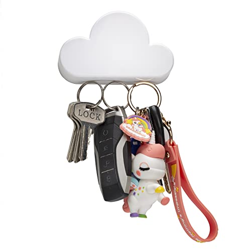 TWONE White Cloud Magnetic Wall Key Holder - Easy to Mount - Powerful Magnets Keep Keychains and Loose Keys Securely in Place - White