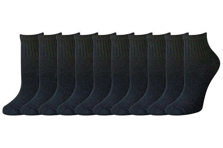 Amazon Essentials Women's Cotton Lightly Cushioned Ankle Socks, 10 Pairs - 8-12 - Black