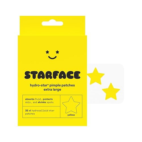 Starface XL Big Star, Large Hydrocolloid Pimple Patches, Absorb Fluid and Reduce Redness, Cute Star Shape, Vegan and Cruelty-Free Skincare (32 Count) - 32 count (Pack of 1) - Yellow Hydrocolloid Stars