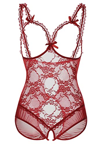 Plus Size Lingerie for Women Sexy One-Piece Teddy Valentine's Day Lingerie Bodysuit - XX-Large - Wine Red